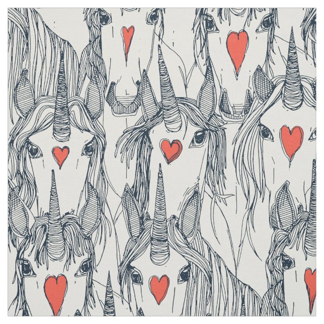 Tissu unicorne amour indigo persimmon perle (Échantillon)