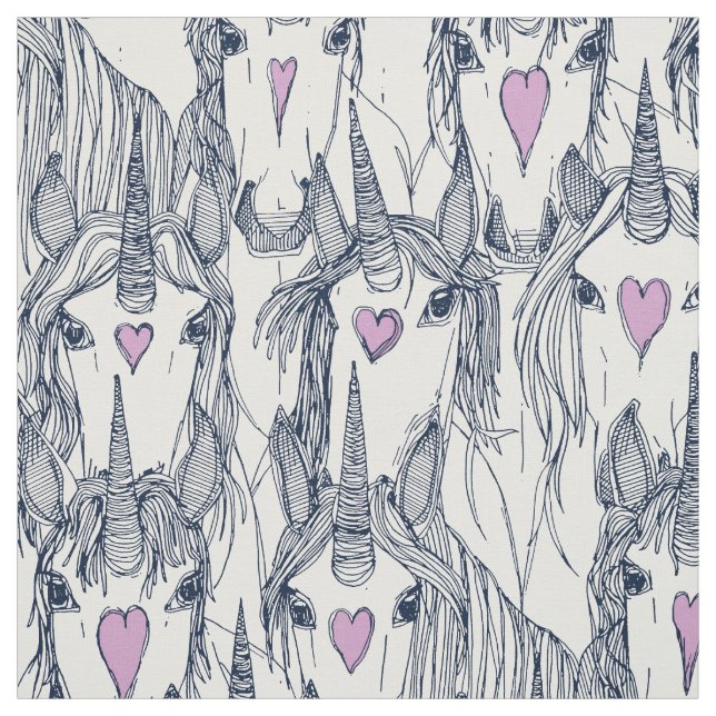 Tissu unicorne amour marine orchidée blanche (Échantillon)