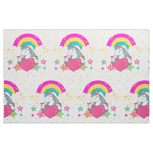 Tissu Unicorne arc-en-ciel avec étoiles