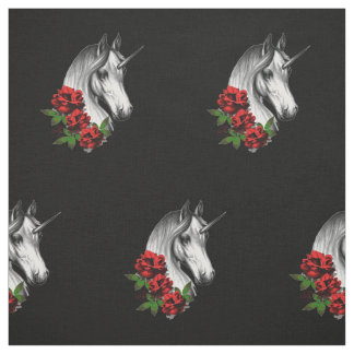 Tissu Unicorne et Rose Imaginaire Goth Imprimer