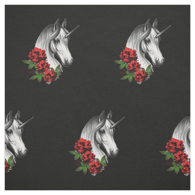 Tissu Unicorne et Rose Imaginaire Goth Imprimer (Échantillon)
