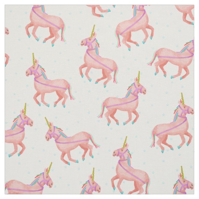 Tissu Unicorne rose mignonne et Motif d'étoiles (Échantillon)