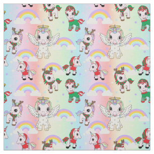 Tissu Unicornes de Noël et Rainbows Motif pour enfants m