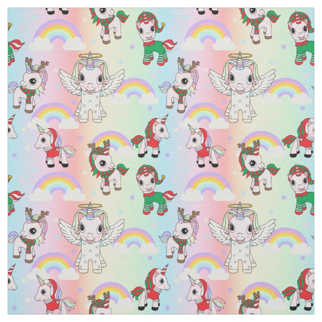 Tissu Unicornes de Noël et Rainbows Motif pour enfants m (Échantillon)