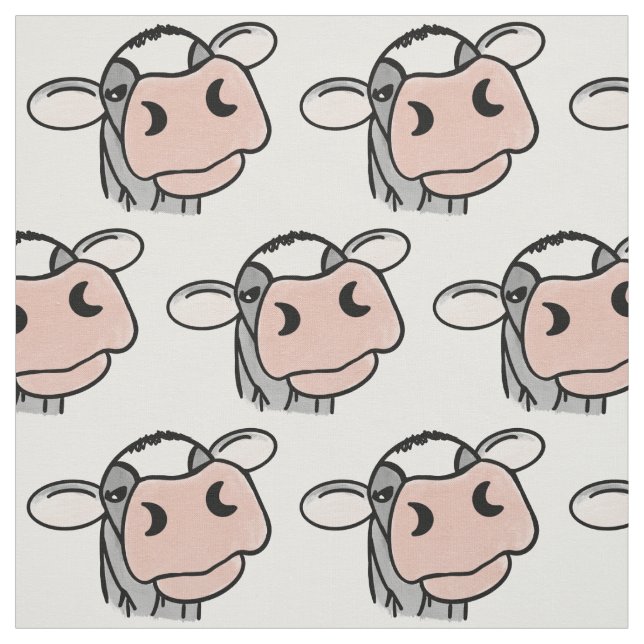 Tissu vache de dessin animé noir blanc rose baiser gris  (Échantillon)