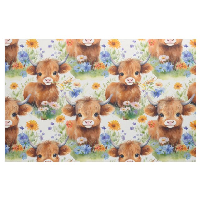 Tissu Vache des Highlands en fleurs sauvages (Fat Quarter)