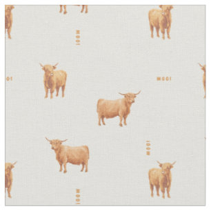 Tissu Vache des Highlands Meuglement - lin