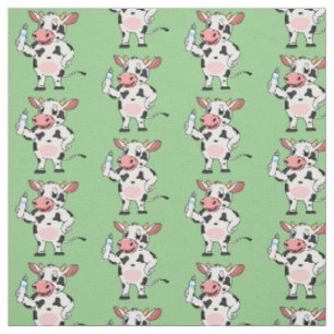 Tissu Vache heureuse avec biberon dessin animé