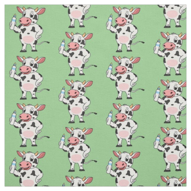 Tissu Vache heureuse avec biberon dessin animé (Échantillon)