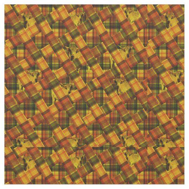 Tissu Vaches Highland Dans La Conception De Tartan Criss (Fermer)
