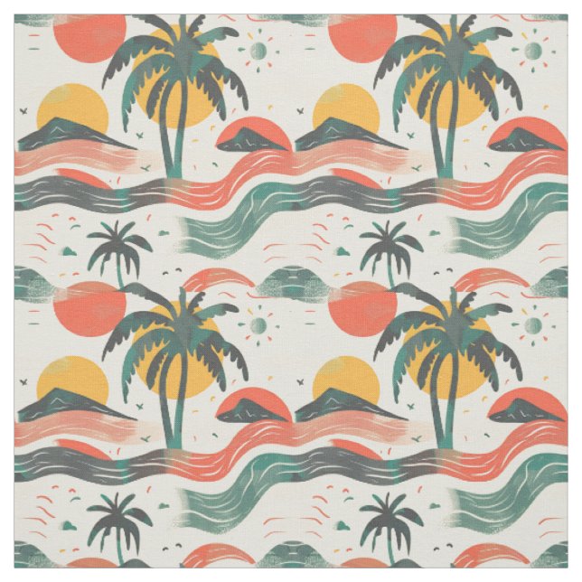 Tissu Vagues de coucher de soleil tropical (Échantillon)