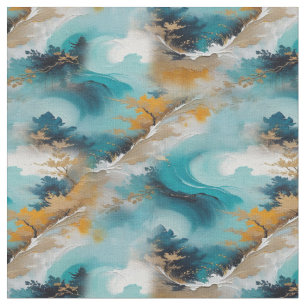 Tissu Vagues et paysages artistiques orientaux d'Asie