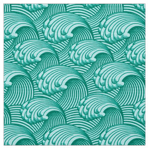 Tissu Vagues japonaises vintages, turquoise et Aqua