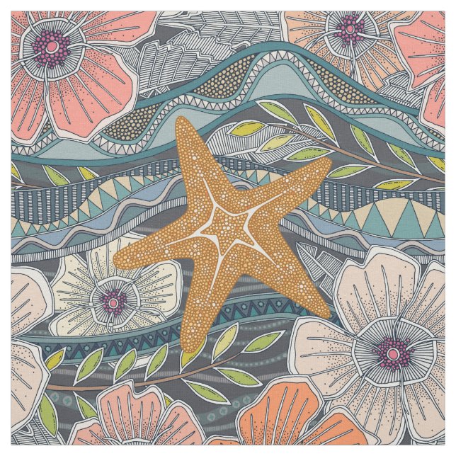 Tissu vagues tropicales fer (Échantillon)