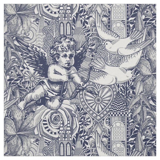 Tissu valentine maximalisme marine perle bleue (Échantillon)