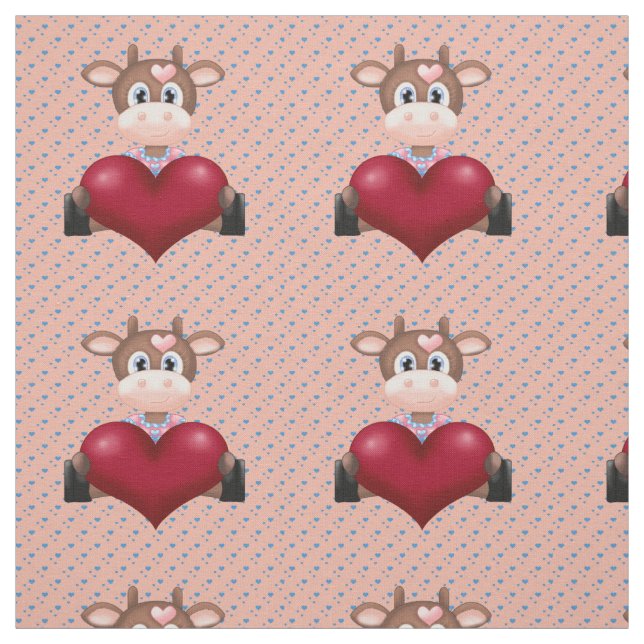 Tissu Valentine's Cow & Red Heart Brown (Échantillon)