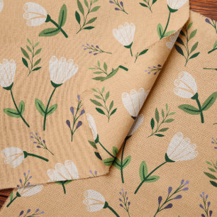 Tissu Vanille avec Fleurs Blanches Douces