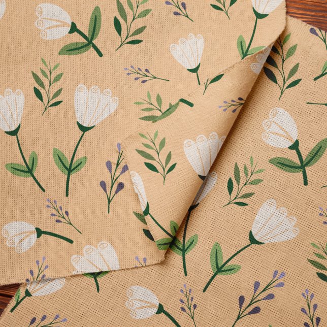 Tissu Vanille avec Fleurs Blanches Douces (Créateur téléchargé)