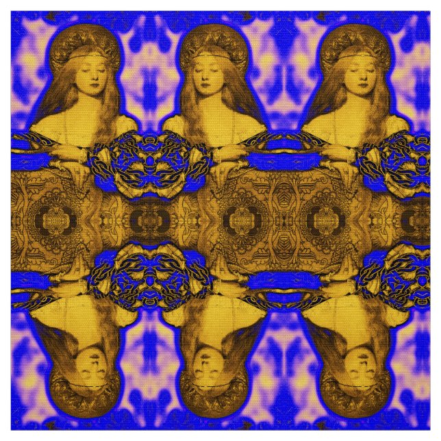 TISSU VANITÉ FEMME BEAUTÉ-MODE / FRACTAUX BLEU OR (Échantillon)