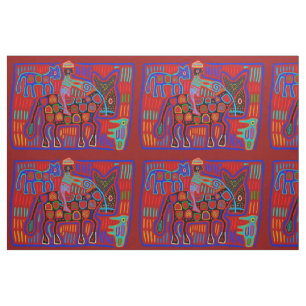 Tissu Vaquero y Caballos - Scarlet Red Blue Kuna Indian