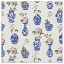 Vases et fleurs bleus de chinoiserie 