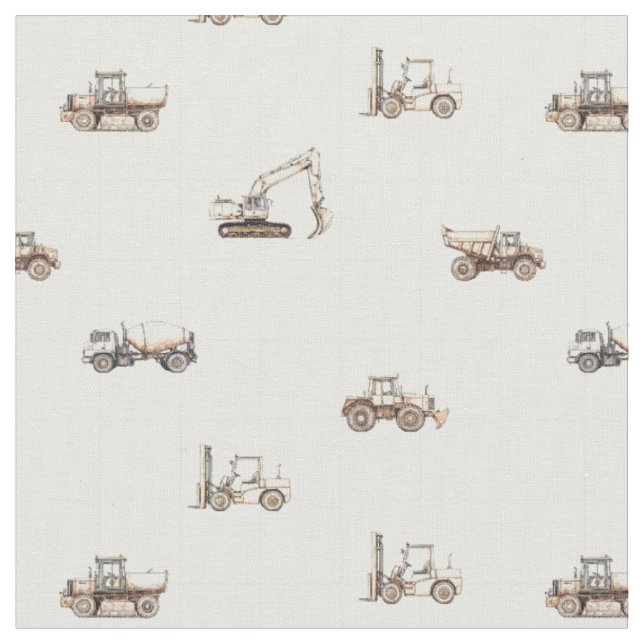 Tissu Véhicules de construction engins lourds beige  (Fermer)