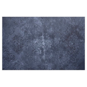 Tissu Velvety Navy Damask   Bleu foncé Grunge Baroque