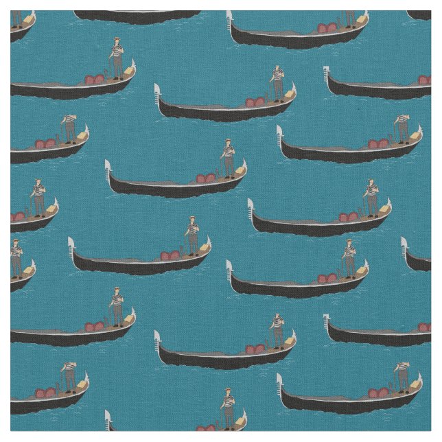 Tissu Venise, Italie Gondolas et Gondoliers Turquoise Bl (Fermer)