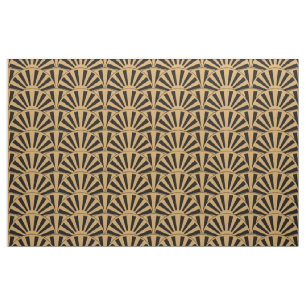 Tissu Ventilateur or et noir Art déco Fleurs Motif