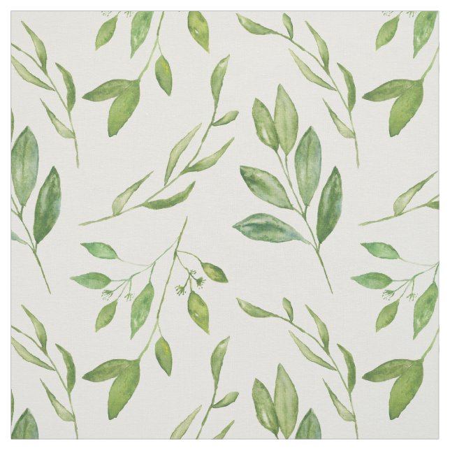 Tissu Verdure - Foliage aquarelle, tiges vertes, Feuille (Échantillon)