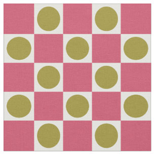Tissu Vérification du cercle rétro rose et olive