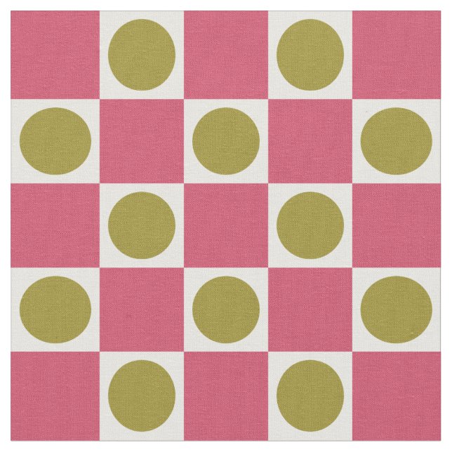 Tissu Vérification du cercle rétro rose et olive (Fermer)