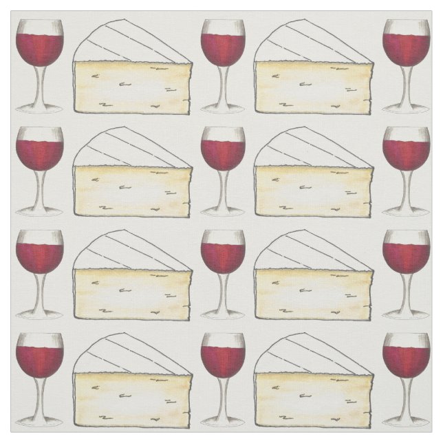 Tissu Verre de vin rouge et fromage de brie crémeux Food (Échantillon)