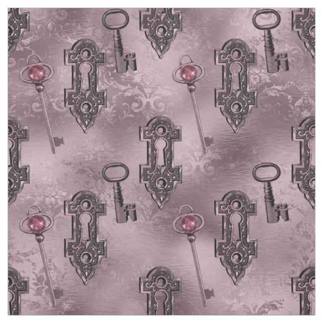 Tissu Verrouillage et clé rose | Découpage Vintage (Échantillon)
