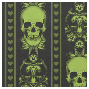 Tissu Vert à Motif de Rayure de Crâne Baroque