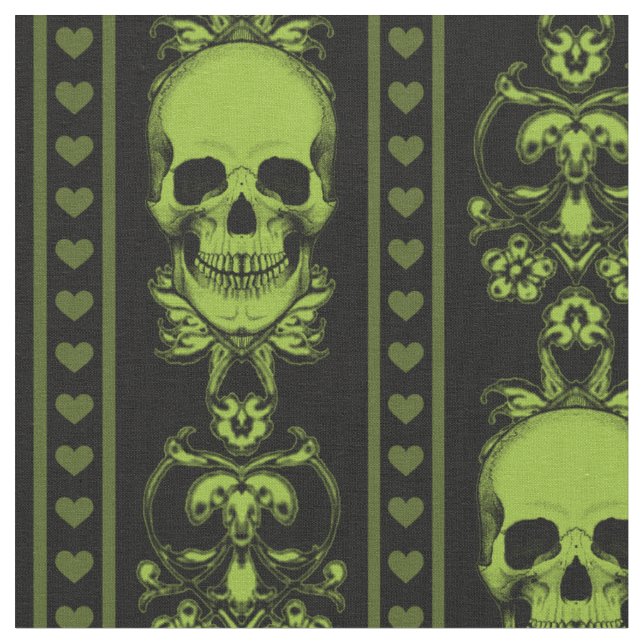 Tissu Vert à Motif de Rayure de Crâne Baroque (Fermer)
