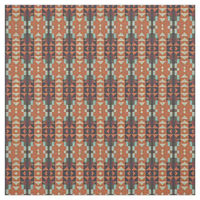 Tissu Vert Aqua Turquoise Rouge Orange Brown (Échantillon)