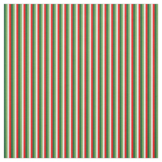Tissu Vert, blanc étoile et trèfle rouge rayures fines (Échantillon)