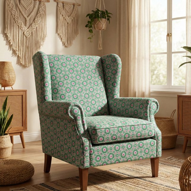 Tissu Vert blanc & rose Motif géométrique marocain (Créateur téléchargé)