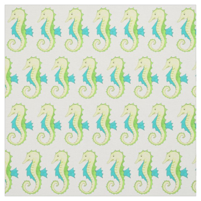 Tissu Vert Bleu Seahorse Sea Horaires Ocean Beach Animal (Échantillon)