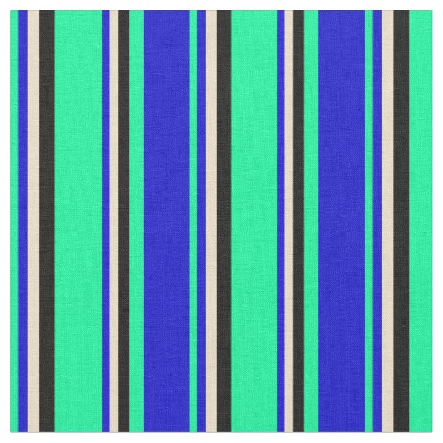 Tissu Vert, Bleu, Tan et Noir Motif de couleur (Fermer)