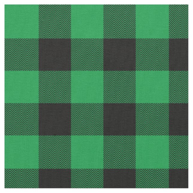 Tissu Vert brillant et chevron noir Buffalo Plaid (Fermer)