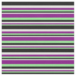 Tissu Vert clair, violet, Crème à menthe et lignes noire