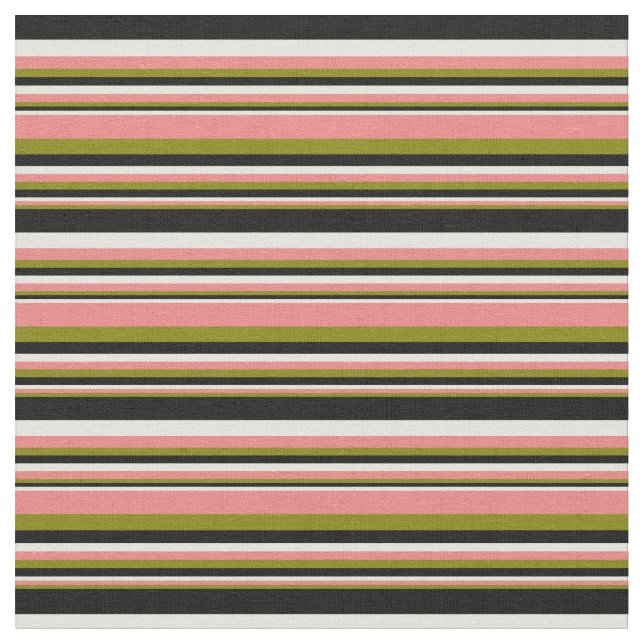 Tissu Vert, corail clair, beige et lignes noires (Fermer)