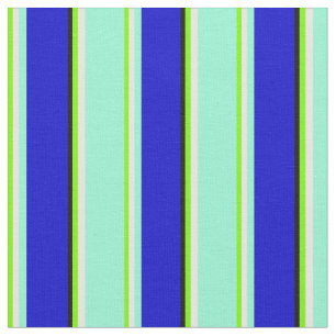 Tissu Vert, Crème à la menthe, Aquamarine, Lignes bleues