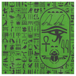 Tissu Vert de hiéroglyphes