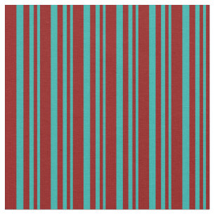 Tissu Vert de la mer claire et rayures rouge foncé