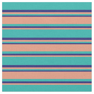 Tissu Vert de mer clair, Saumon foncé et bleu nuit