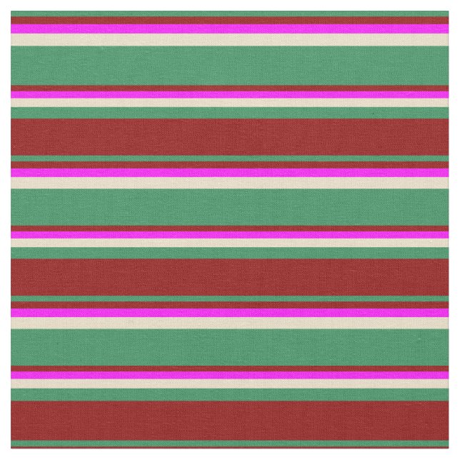 Tissu Vert de mer, rouge foncé, Fuchsia et teintée Tan (Fermer)