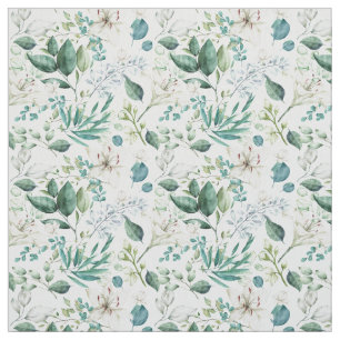 Tissu Vert floral blanc Eucalyptus Élégant tendance